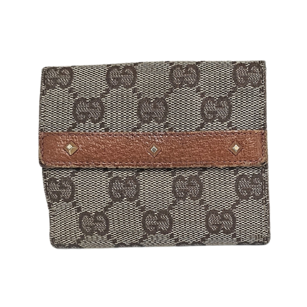 GUCCI W Hook Wallet GG Canvas Beige Canvas x Leather Authentic
